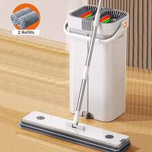 Home Cleaning Flat Floor Mop And Bucket,Cleaning Mop With Bucket, Self Cleaning Mop, Multipurpose Floor Mop,Multi-Use Household Cleaning Tools,Deep Clean & Dry Mop.On The Drying Side, A 7-Layer Scraper For Normal Cleaning And A Reinforced Scraper For Deep Drying, Leaving No Marks When Dragging Water Stains, Perfect For All Floor Types For All Floor Surfaces Including Tile, Laminate, Marble, And Wood. - A - 查看 9