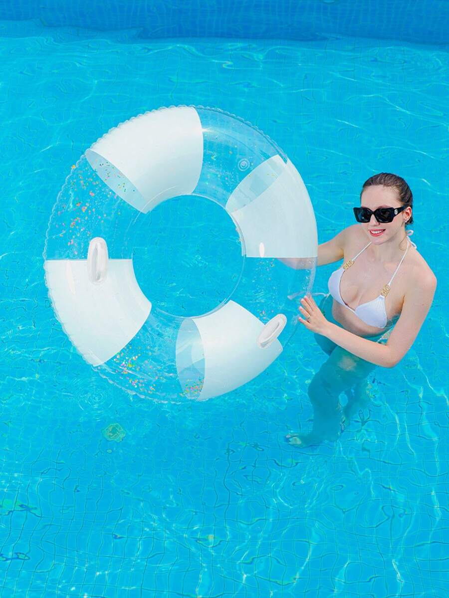 Thick White Butterfly Inflatable Swimming Ring With Sequins, Suitable For Adult Women, Pool Inflatable, Beach Essentials, Pool Float - Multicolor - View 1