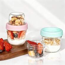 Glass Overnight Oats Jars With Lids - Double-Wall Chia Seed Pudding Containers Suitable For Yogurt Parfait, Meal Prep, Dry/Wet Separation Lid, Screw, Round Jars For Cereal, Nuts, Fruit Storage (8oz+4oz/16oz+4oz) - Xem 5