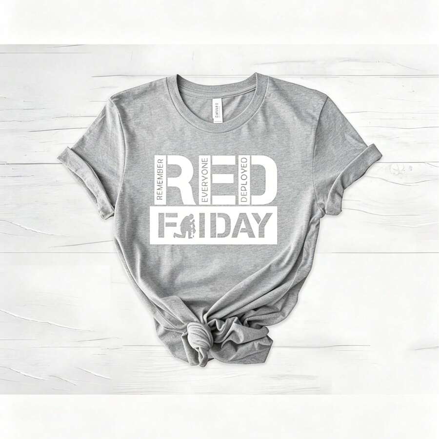 May 5th Day Casual T-Shirt 100% Cotton Women's Summer Top. On Fridays We Wear Red Shirts, We Wear Red To Remember Everyone's Deployment. American Flag American Veterans T-Shirt, American Flag T-Shirt 180g Breathable Cotton Tee, All Match - 灰色 - 查看 1