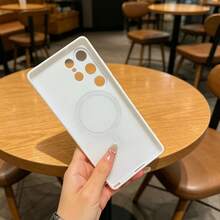 磁吸式 Galaxy A57 A37 A56 A36 A27 A26 A16 A17 A06 A07 S25 FE S26 相容手機殼 [內建相機鏡頭保護蓋] 纖薄軟矽膠防震緩衝金屬光澤軟殼，適用 S26 Ultra S25 Ultra S24 Ultra - 白色 - 查看 8