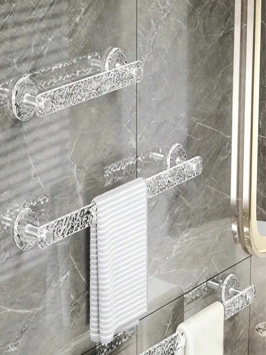 1pc Transparent Towel Bar With Strong Suction Cup, Multi-Function Storage Rack, Can Hang Towels, Slippers And Bathrobes, Essential Bathroom Storage Solution - transparent - View 1