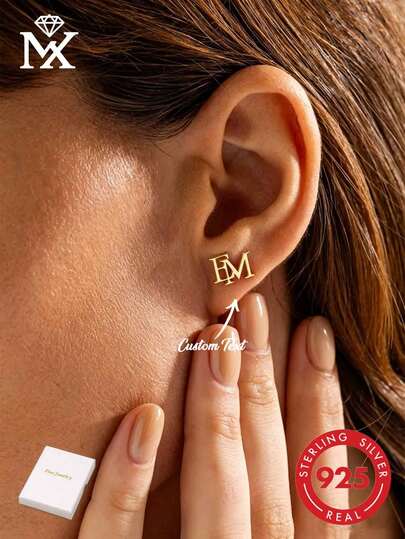 1 Đôi bông tai chữ đôi khắc tên theo yêu cầu, Bông tai chữ cái đầu tiên dành cho cặp đôi, Bông tai chữ khắc tên theo yêu cầu, Bông tai khắc tên tinh xảo, Bông tai nhiều lớp, Quà tặng kỷ niệm