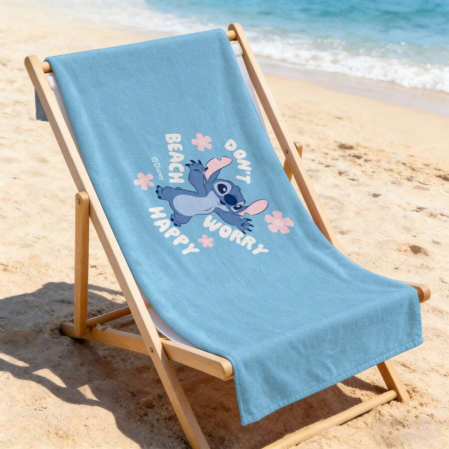 Disney Officially Licensed Stitch Don't Worry Beach Happy Towel, Quick Dry Microfiber Sandproof Towel For Pool & Beach - A - View 1