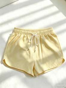 Shorts esportivos femininos multicoloridos, versáteis, respiráveis e confortáveis para o verão, ideais para exercícios, corrida e atividades leves. - Amarelo - Ver 2