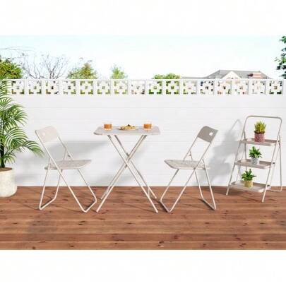 Outdoor 3-Piece Foldable Bistro Set, E Coating Folding Outdoor Patio Furniture Sets, 2 Chairs And 1 Table, Weather-Resistant Outdoor/Indoor Conversation Set For Patio,Beige