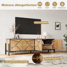 153 X 40 X 50 Cm TV Cabinet, Lowboard, TV Stand With 4 Doors, Contrasting Geometric Design, Suitable For TVs Around 65 Inches, In Natural Wood Color With Black Lines. - Natural Wood - 查看 1