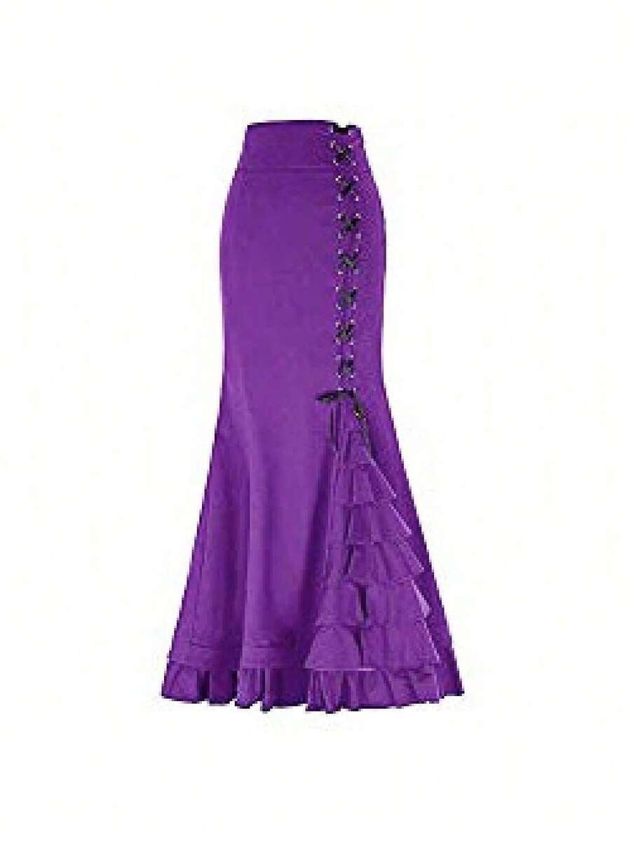 Women's Plus Size Victorian Steampunk Mermaid Ruffled Cosplay Halloween Costume Fancy Dress Outfit - Purple Fishtail Skirt - View 1