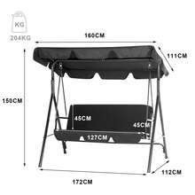 YODOLLA Outdoor Patio Swing Chair, 3 Seater Canopy Swing With Removable Cushion And Weather Resistant Powder Coated Steel Frame - Black - View 3
