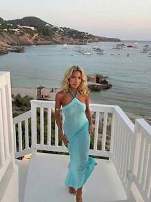 Vestido de tirantes con decoración de perlas falsas para mujer, vestido holgado con cordones azules, vestido lápiz de estilo bohemio.Adecuado para salidas a la playa, vacaciones casuales, festivales de música, fiestas en la playa y eventos de cóctel en verano - verde menta - Ver 9