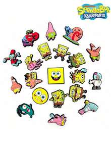 SpongeBob SquarePants 方裤10/15/20件套可爱图案套装，凉鞋，PVC鞋饰，鞋子挂件，生日，圣诞节，情人节，万圣节派对礼物 - 均碼 - 查看 6