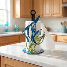 1pc Summer Ocean Theme Paper Towel Holder Stand. Vertical Kitchen Roll Dispenser With Tropical Angelfish Design. Coastal Beach Style Countertop Ornament Decorative Storage Rack. For Kitchen Dining Room Marine Life Decor Gift For Ocean Lovers. - Multicolor - View 9