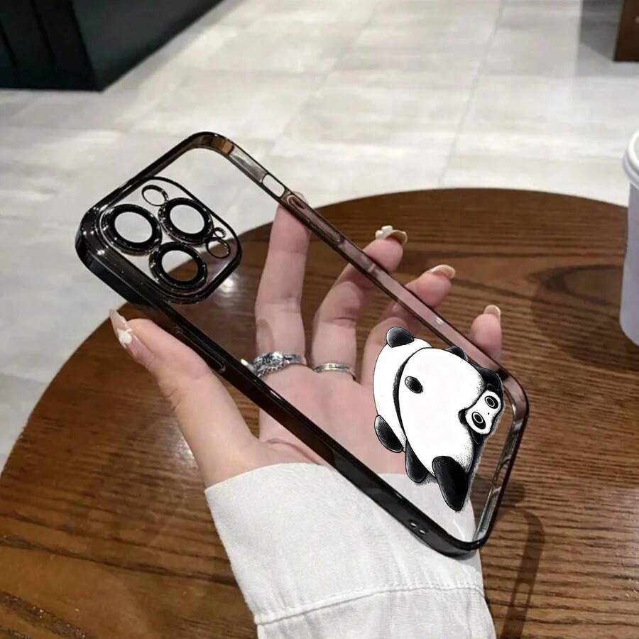 スマホケース TPUケース メッキ加工 レンズ保護カバー付き キャラクターイラスト 可愛いデザイン 大人可愛い 女子向け 柔らかTPU 全面保護 耐衝撃 傷防止 カメラレンズ保護 レンズ全体保護 17pro Max/17pro/17/11/12/13/14/15/15Pro/15PluS/15Pro Max/16/16Pro/16PluS/16Pro Max/MIN/X/XR 対応 インスタ映え 大人上品 プレゼント - 黑色 - チェックする 1