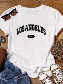 Talla Grande - Talla Grande - Camiseta de Manga Corta con Estampado de Letras y Cuello Redondo de Moda para Tallas Grandes - Blanco - Ver 2