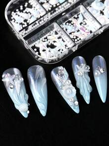 FULL BEAUTY 6格3D海洋美甲裝飾套組，幻彩海星貝殼海螺美人魚尾樹脂裝飾附珍珠，夏季海灘主題平底美甲配件，適合DIY美甲手工藝 - 彩色 - 查看 7