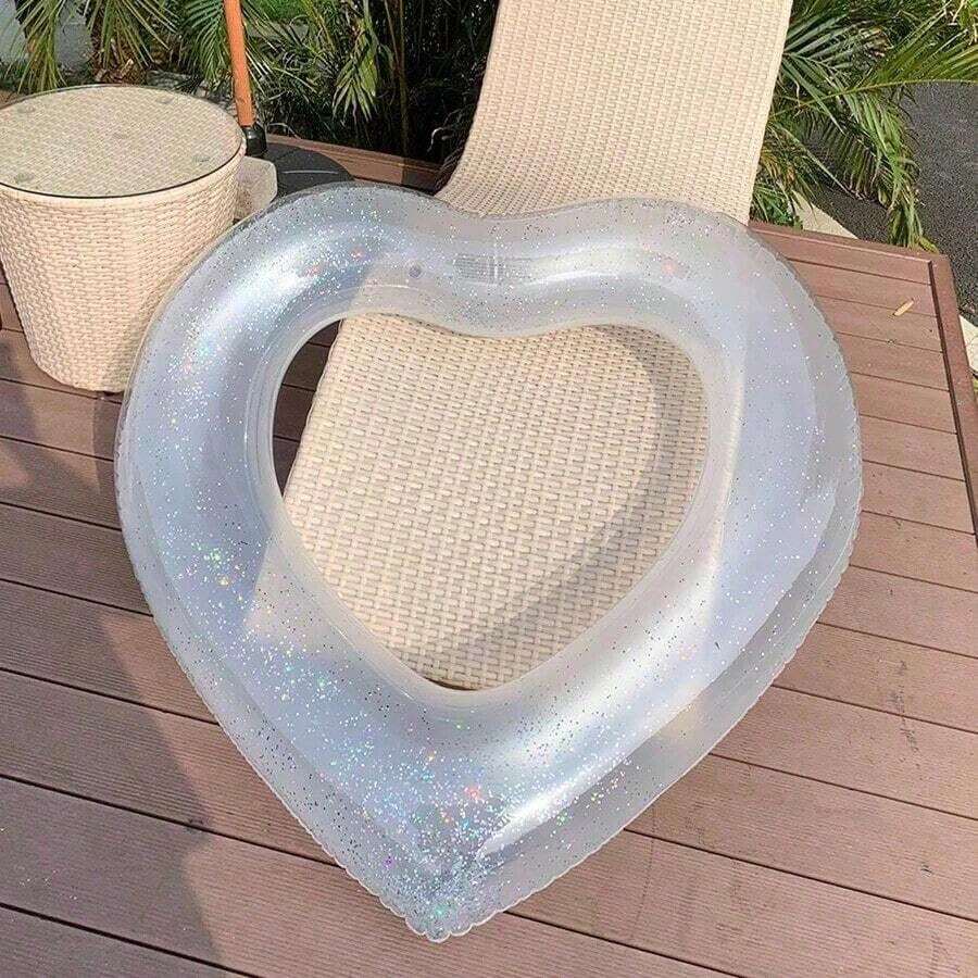 New Cross-Border Popular Heart Swimming Ring For Adult Women, Cute Armpit Floating Ring, Highly Attractive Swimming Ring For Taking Photos In Water, Beach Essentials, Pool Float - 90# Sequined Pearl White Love Swimming Ring - View 1