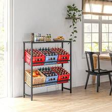 Freestanding Shelf For 6 Beverage Cases, Adjustable Shelf Height, 3 Levels, Non-Slip, 103 X 33 X 113.5 Cm, Black Steel. - Black - View 2
