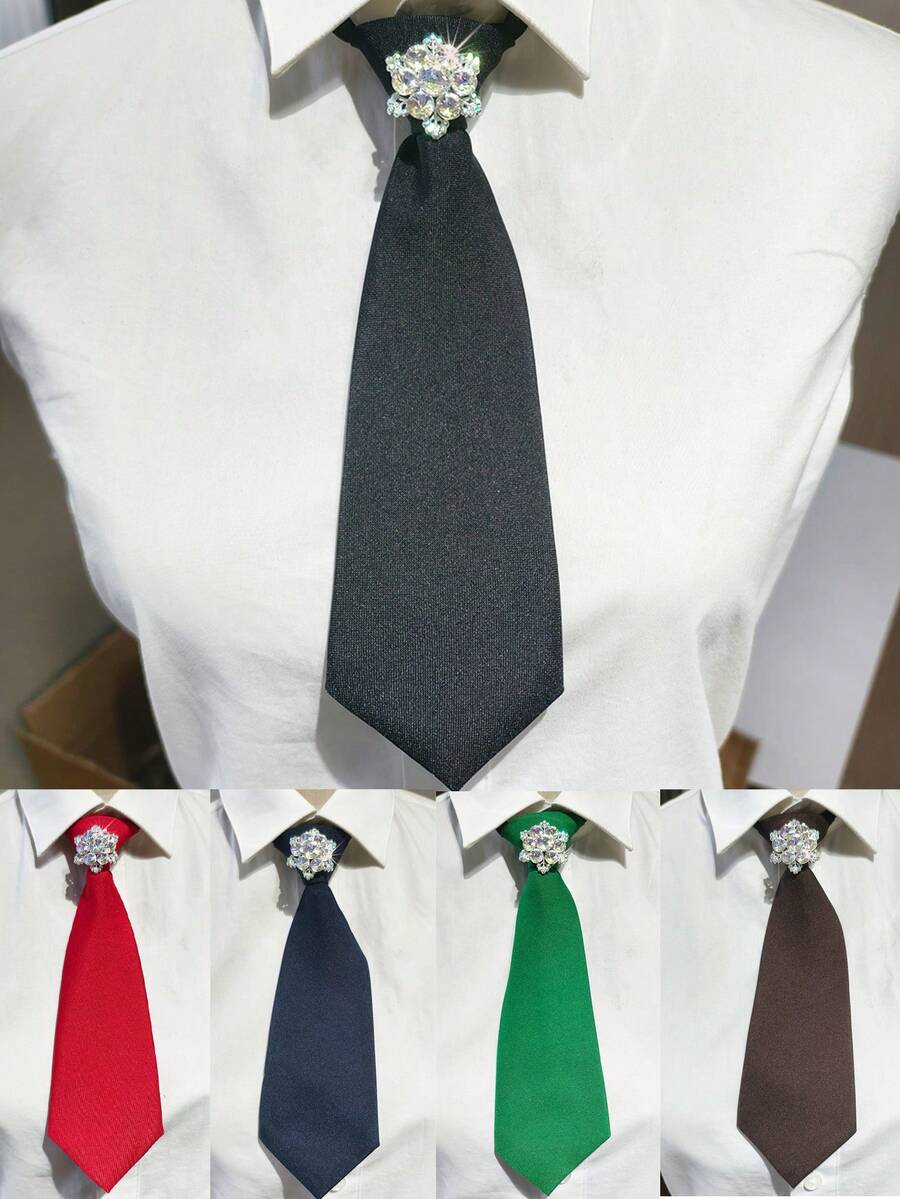 1pc Women's Tie With A Flower On The Chest, Adorned With Snowflake Gemstones, Accessories, Gemstones, Casual, Outdoor - Bow Tie - View 1