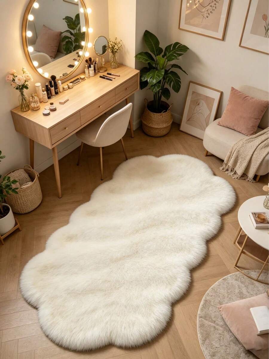 1 Stück weißer asymmetrischer Knochendekor Teppich, Schlafzimmer Dekoration, kleiner Teppich, Teppich, Heimdekoration, Wohnzimmer Teppich, Wohnzimmer kleiner Teppich, Schlafzimmer Teppich, Wohnzimmer Heimdekoration, Outdoor Teppich, waschbarer Plüschteppich, dicker Teppich, flauschiger Teppich, Herbst/Winter Teppich - Weiss - Übersicht 1