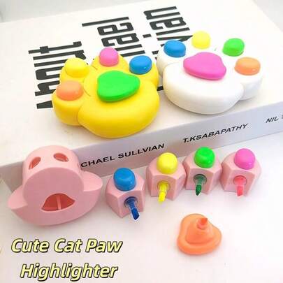1 chiếc bút dạ quang hình móng mèo dễ thương, 5 trong 1 nhiều màu pastel, bút đánh dấu hình móng vuốt mèo Kawaii dùng để viết nhật ký, ghi chú, đồ dùng văn phòng phẩm, quà tặng văn phòng phẩm cho trẻ em và học sinh.