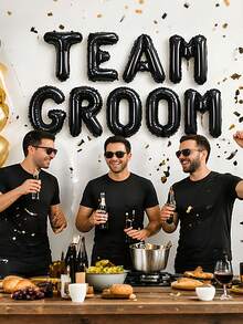 9件套多色伴郎气球套装，包含16英寸金色字母“TEAM GROOM”，适用于单身派对、订婚、婚礼、新郎礼物、婚前派对等场合的新郎装饰。 - 彩色 - 查看 3