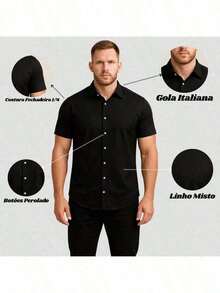 Kit 2 Camisa Slim Fit Masculina Gola Italiana 2 Unidades - preta/verde escuro - Visão 2