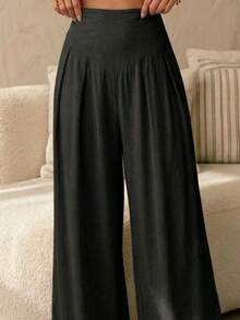 Elegant High-Waisted Palazzo Pants In Microfiber Fabric - 2026 - 黑色 - 查看 2