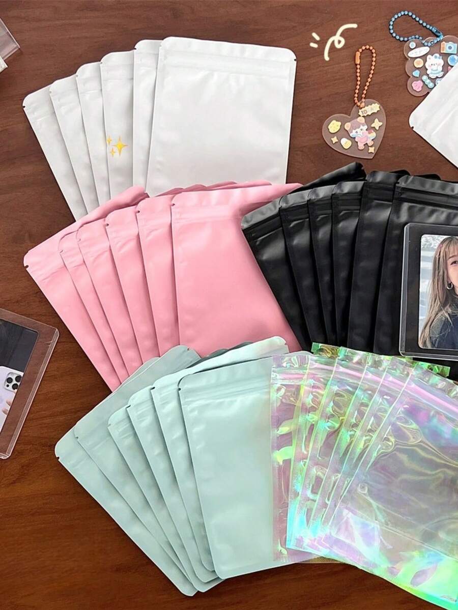 10入可重複使用鋁箔拉鍊密封袋，磨砂馬卡龍色熱封包裝袋，可愛純色長方形自封收納袋，適用於小卡、珠寶、糖果、小禮物、派對伴手禮、日常使用