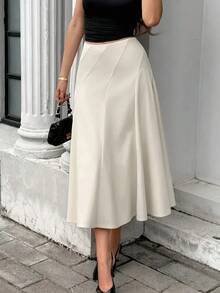 Vestido midi para mujer, a la moda - Caqui - Ver 2