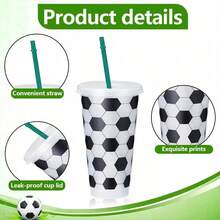 6pcs Reusable Plastic Football Shaped Cups With Lids & Straws, Suitable For Football Fans, Football Themed Party Decor & Gifts - Multicolor - View 9