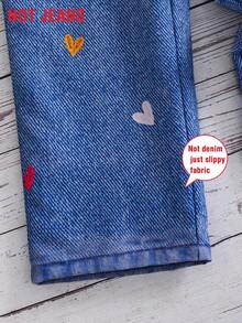 Celana Panjang Denim Motif Hati Musim Panas untuk Anak Perempuan, Pinggang Elastis, Potongan Lebar, Gaya Retro Minimalis Kasual Serbaguna - Biru - View 6