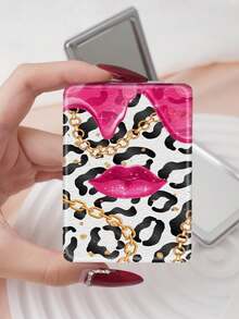 1PC Millennium Y2K Style Sweet Series Vanity Mirror, Foldable Lightweight Ultra-Thin Convenient Hand Mirror, PU Leather, Suitable For Multiple Scenes And All People, Small Mirror For Carrying, Pocket Mirror, Cartoon Ins Style Unique Leopard Print Star Pattern, Suitable For Various Occasions, Travel, Party, Work, School - Multicolor - View 7