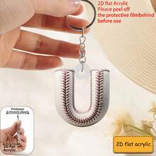Llavero acrílico con diseño plano 2D de letra de béisbol, llavero y regalo de jugador y fanático de béisbol, colgante de bolso, decoración de llaves, regalo perfecto - Llavero con letras de béisbol - Ver 27