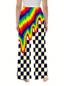 Women Straight Leg Wide Leg Pants Rainbow Wave And Checkerboard Print Casual Sporty Wear 250g - 彩色 - 查看 2