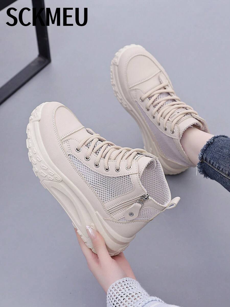 SCKMEU Spring New Mesh Breathable Unisex Casual Sports Shoes, Thick Sole Height Increasing Lightweight Comfortable Non-Tiring Suitable For Daily Wear And Commuting