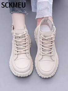 SCKMEU Spring New Mesh Breathable Unisex Casual Sports Shoes, Thick Sole Height Increasing Lightweight Comfortable Non-Tiring Suitable For Daily Wear And Commuting - Khaki - View 4