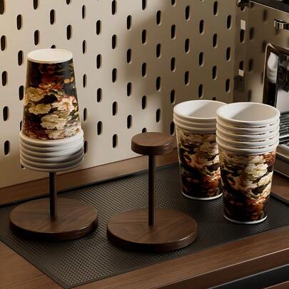 Creative Round Wooden Cup Holder, Suitable For Storing Disposable Paper Cups On Countertops And Desktops, Can Also Be Used To Organize Outdoor Utensils, Commercial Countertop And Desktop Storage Rack, Outdoor Utensil Holder