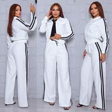 Women's Set With Side Stripe, Long Sleeves - Blanco - Ver 2