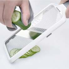 Handheld Mandoline Slicer For Kitchen - Adjustable 3-Thickness Vegetable Slicer 1mm-3mm With Food Holder -  Potato Slicer And Cucumber Cutter For Salad Easy To Clean (Gray) - Gray - 查看 4
