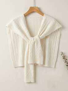 1 Piece Knit Vest, Fashionable Lightweight Shawl For Spring And Summer, Versatile Women's One Shoulder Cape - Small White Eight-character Pattern - View 5