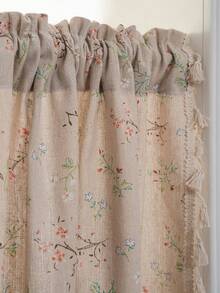 Bubaba 2pcs Vintage Floral Printed Linen-Like Curtains, Beige Door Curtain For Privacy, Bedroom, Wardrobe, Window, Living Room, Shading & Heat Insulation - Beige - View 6