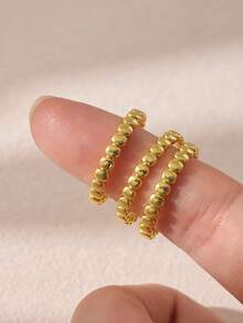 1 Set/3 piezas, Anillos con bolas doradas de moda, Anillos minimalistas adecuados para el uso diario de las mujeres, Regalo para vacaciones - Juego de tres piezas de oro 863 - Ver 6