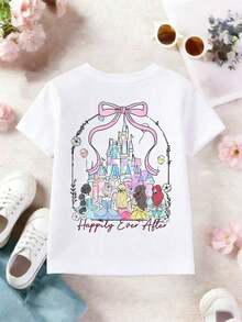 [Authorized By Disney] A 100% Cotton Blouse With Double-Sided Prints Of Disney Cartoons On It, Children Will Definitely Like It; This Casual Children's T-Shirt Features Disney Castle And Disney Princess Prints. - 白色 - 查看 3