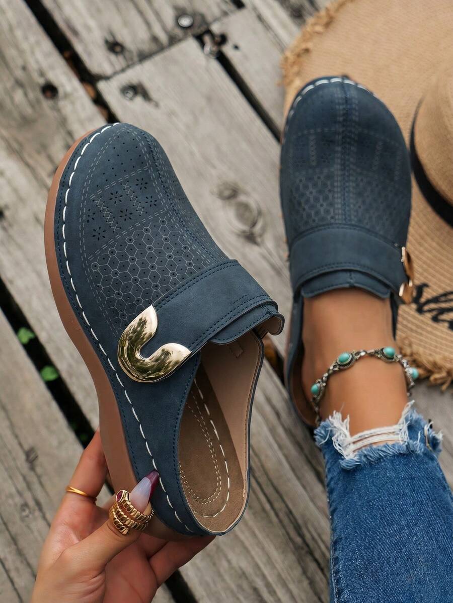 New Summer Women's Round-Toe Heeled Shoes, Outdoor/Indoor Casual Fashion Slip-Ons