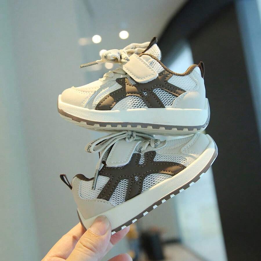 Infant Color Block Patchwork Design Breathable Non-Slip Durable Comfortable Unisex Casual Sports Shoes, Suitable For Autumn - Khaki - View 1