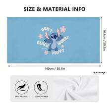 Disney Officially Licensed Stitch Don't Worry Beach Happy Towel, Quick Dry Microfiber Sandproof Towel For Pool & Beach - A - View 5