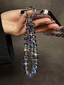 1pc Luxury Faux Crystal Beaded Keychain, Phone Case Chain, Universal Handbag Chain, Car Decor, Card Decoration, Keyring - A - View 11