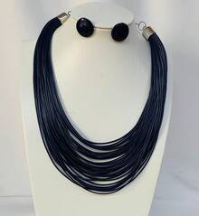 Maxi Waxed Multi-Strand Necklace Set With Button Earrings - 藍色 4 - 查看 2