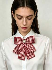 1 pieza Corbata de moño estilo palacio vintage, broche decorativo de corbata de moño a cuadros y rayas adecuado para trajes, camisas y uniformes escolares - Rojo - Ver 4