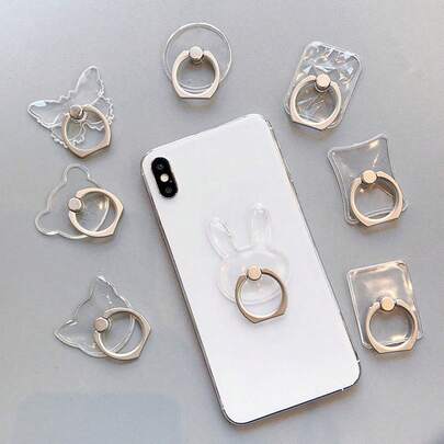 2 chiếc giá đỡ điện thoại dạng vòng trong suốt hình dạng ngẫu nhiên, giá đỡ nhẫn đeo ngón tay bằng acrylic pha lê sáng tạo.